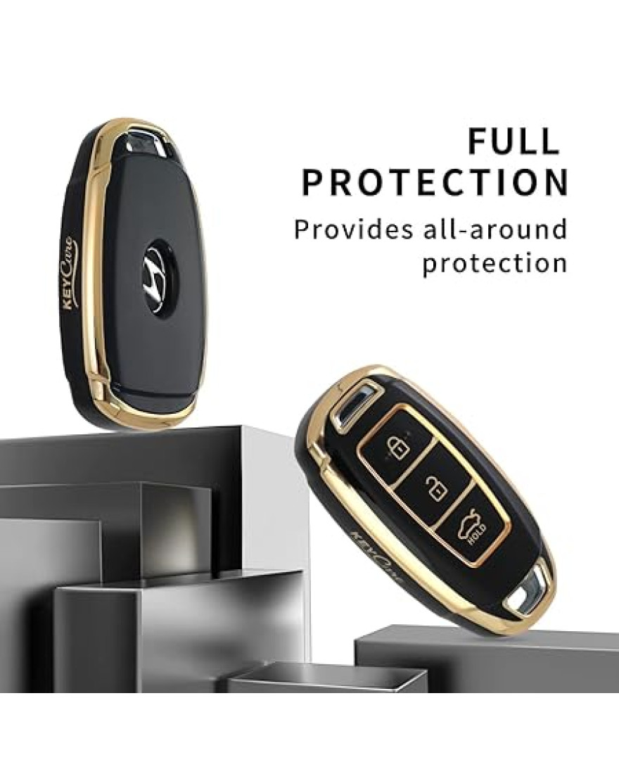 keycare TPU key cover for i20, Kona, Verna 3 button flip key | TP43 | Gold Black